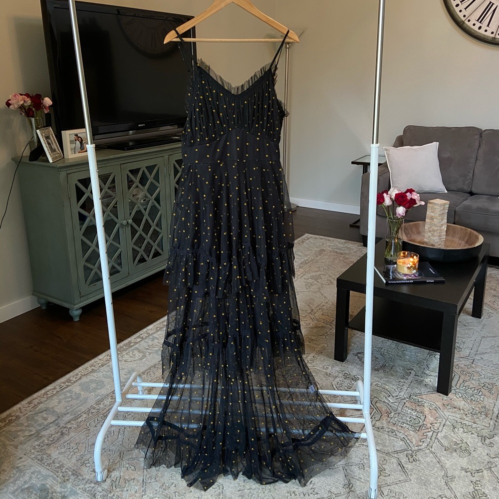 Lace and Beads polka dot tiered maxi dress